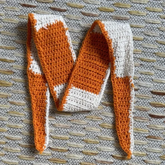 Handmade Orange and White Crochet Scarf Neckerchief - Picture 2 of 3